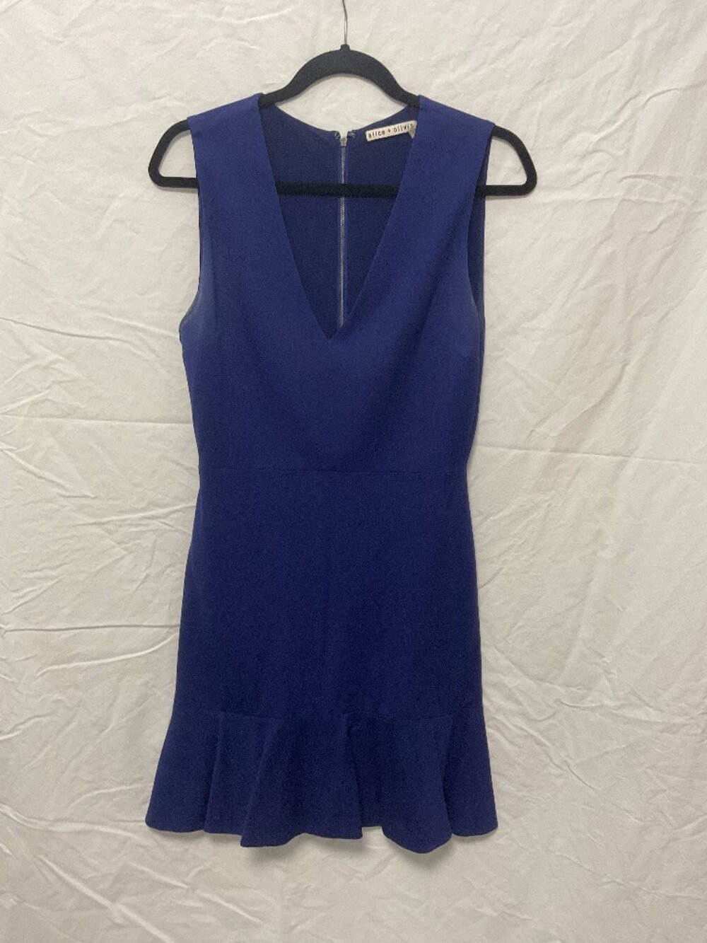 Alice + Olivia Cobalt Blue V-Neck Flounce Mini Dress